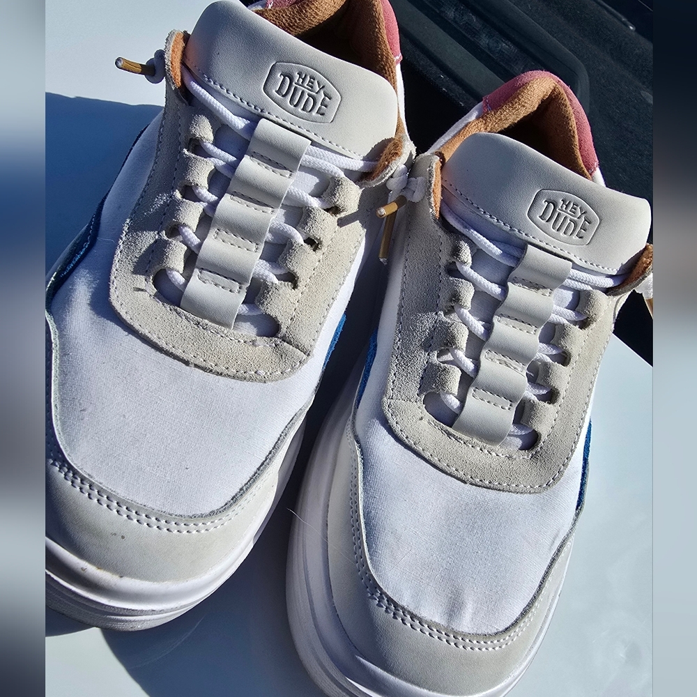 Hey Dude Women's White and Gray Sneakers